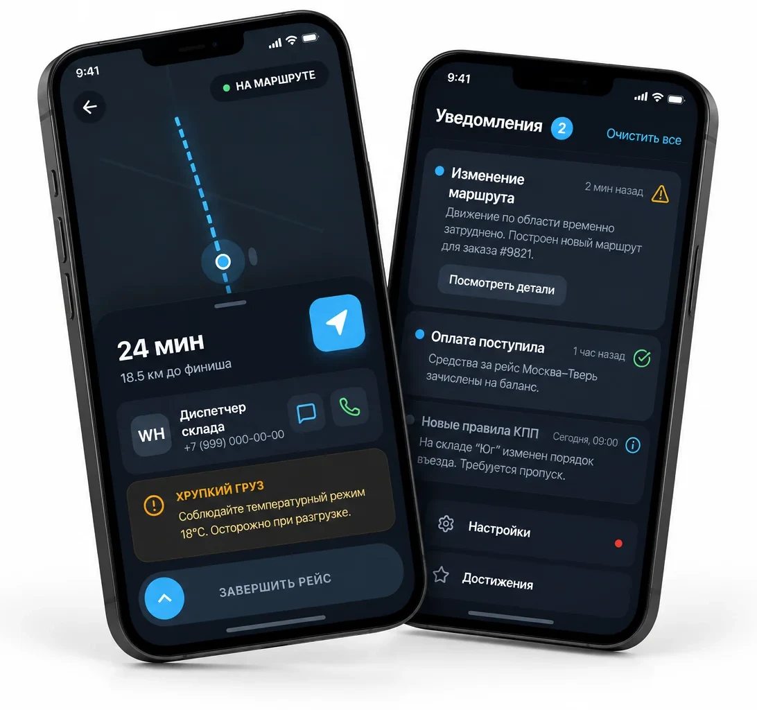 Маршрут и список заданий водителя в Telegram Mini App LOGISTIX