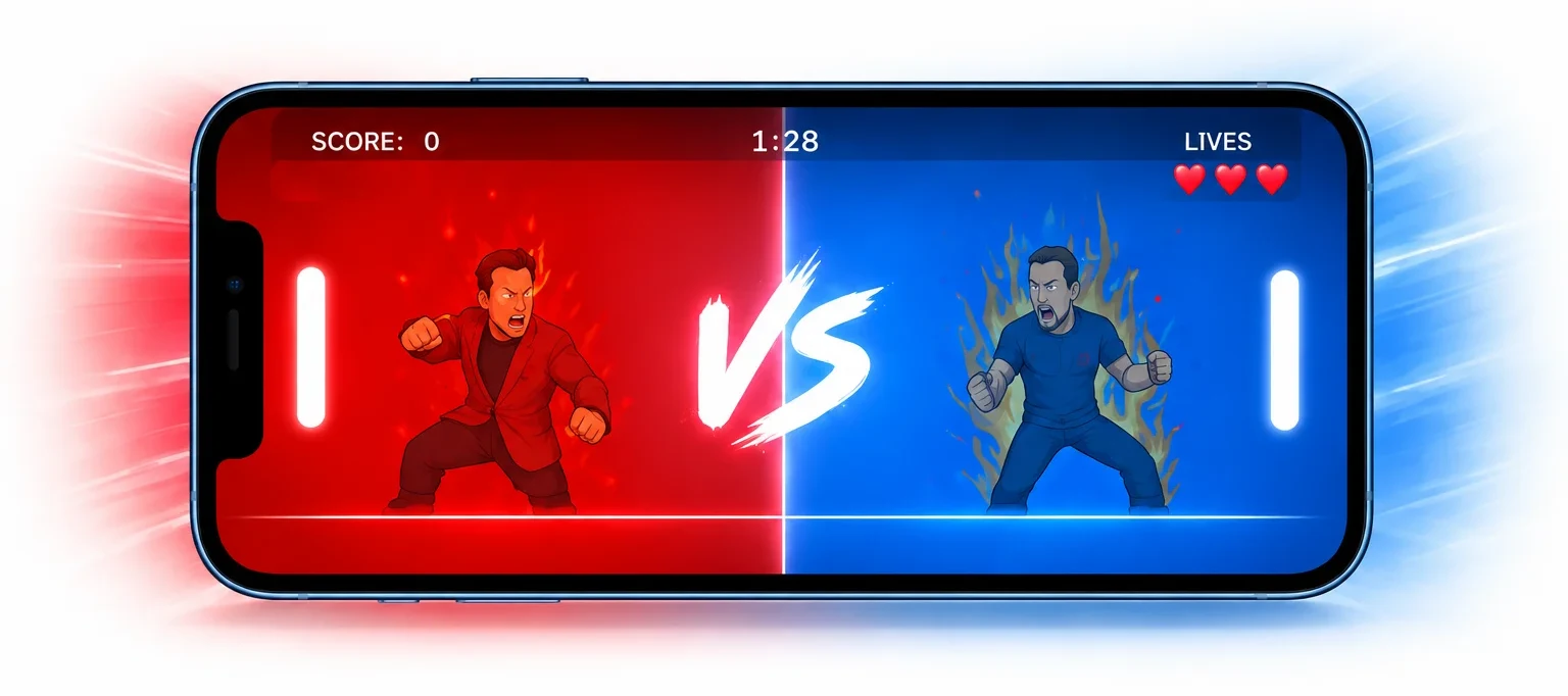 Экран дуэли PUMP FIGHT: красная и синяя стороны арены